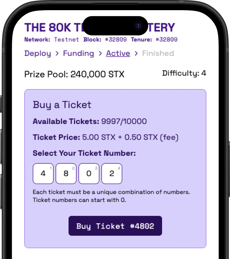 Screenshot of the lottery ticket sell screen in the app