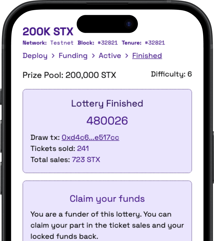 Screenshot of the lottery claim screen in the app